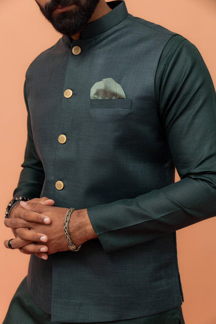 Men Green Solid Nehru Jacket