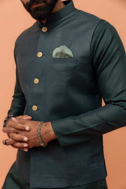 Men Green Solid Nehru Jacket