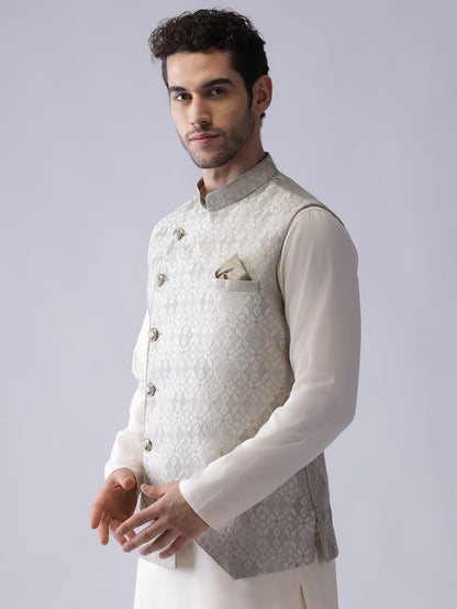 Men Grey Woven Design Nehru Jacket