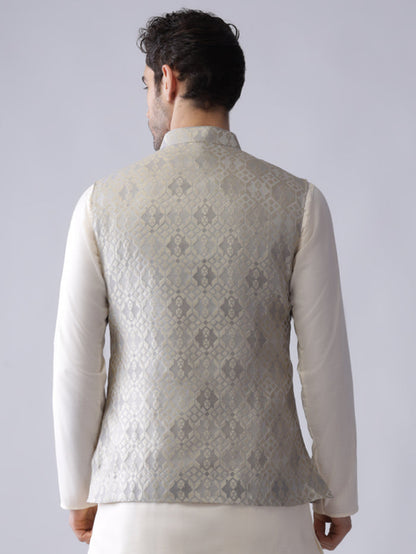Men Grey Woven Design Nehru Jacket