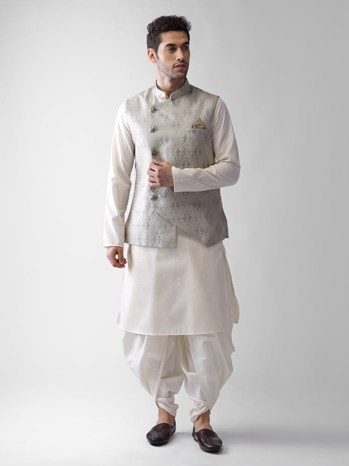 Men Grey Woven Design Nehru Jacket