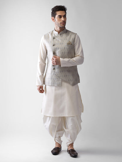 Men Grey Woven Design Nehru Jacket