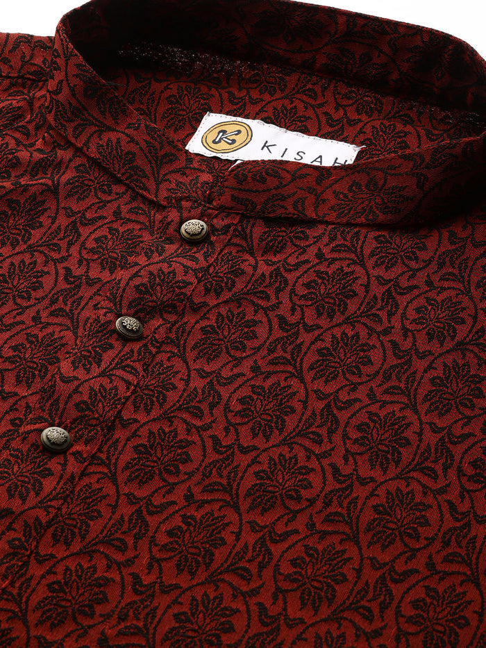 Men Maroon Textured Kurta