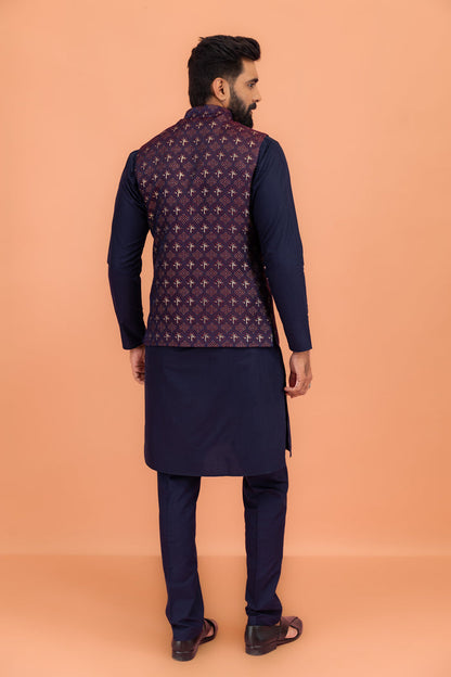 Men Maroon Textured Nehru Jacket