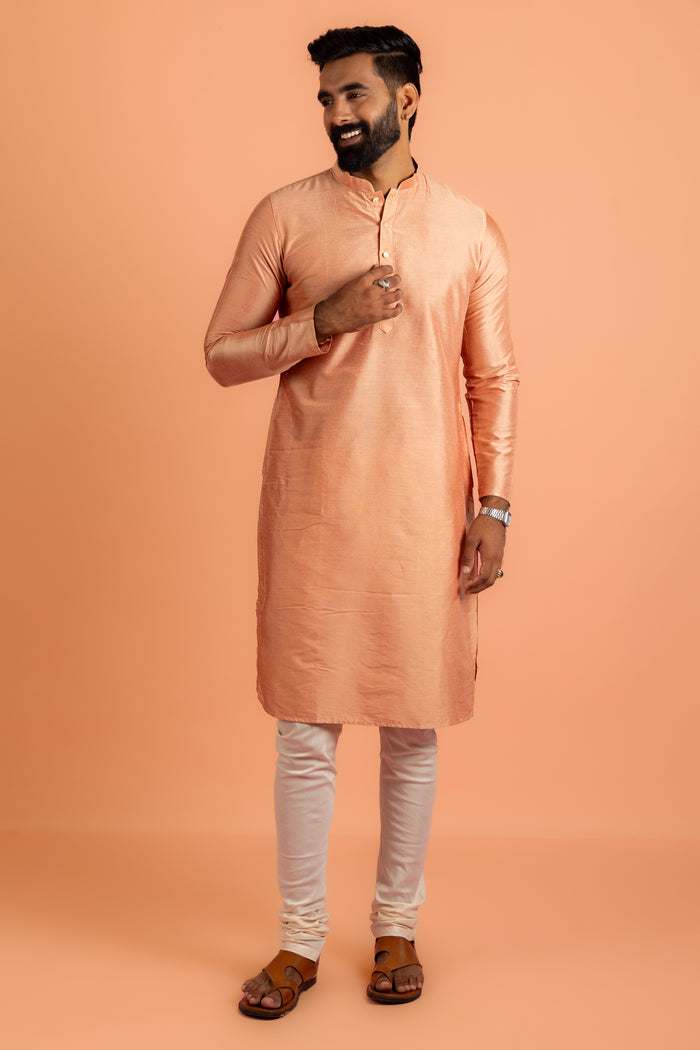 Men Mauve Textured Kurta Jacket Churidar Set