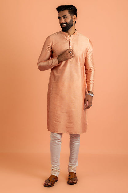 Men Mauve Textured Kurta Jacket Churidar Set