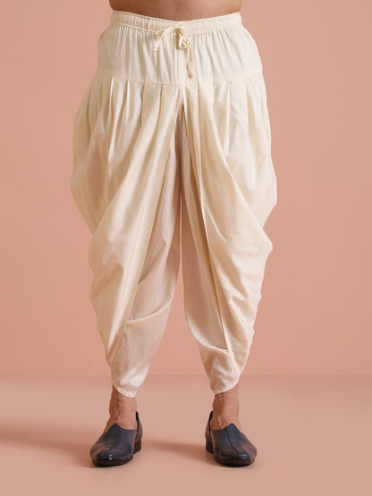 Men Navy Blue Chevron Textured Kurta Dhoti Set
