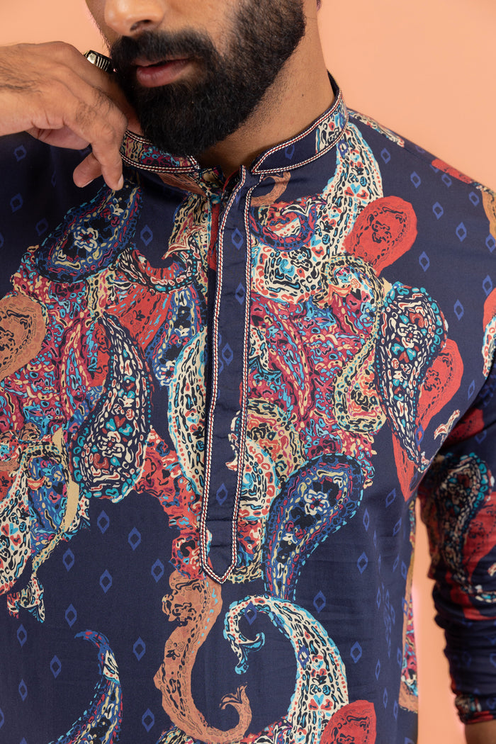 this photo is a close up shot showcasing the details of the kurta set by Kisah