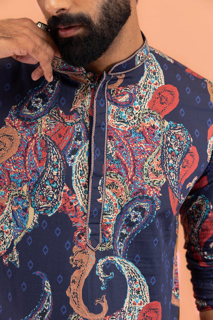 this photo is a close up shot showcasing the details of the kurta set by Kisah