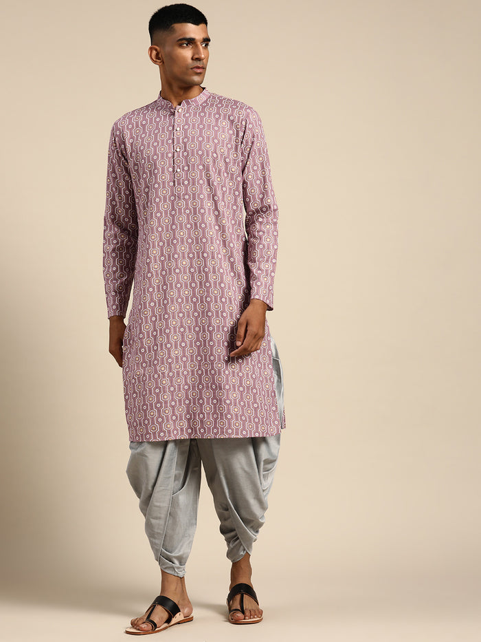 Men Purple Woven Design Kurta