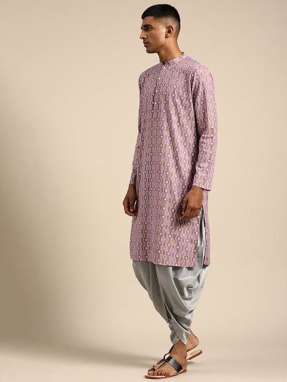Men Purple Woven Design Kurta