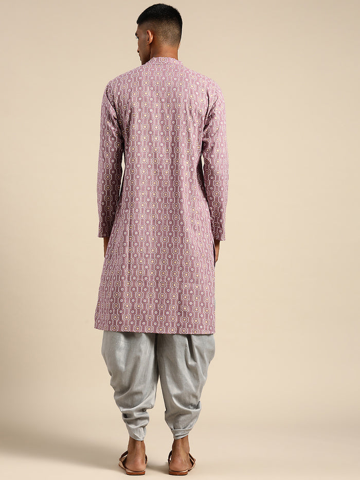 Men Purple Woven Design Kurta