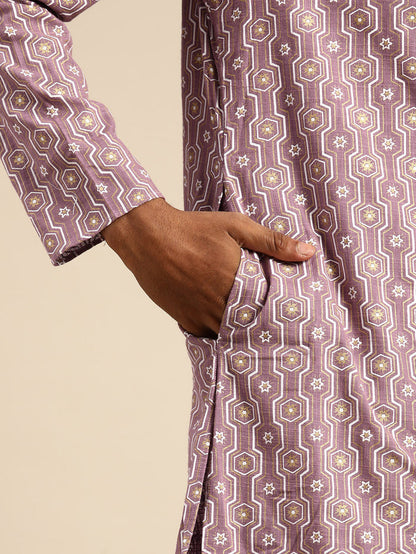 Men Purple Woven Design Kurta