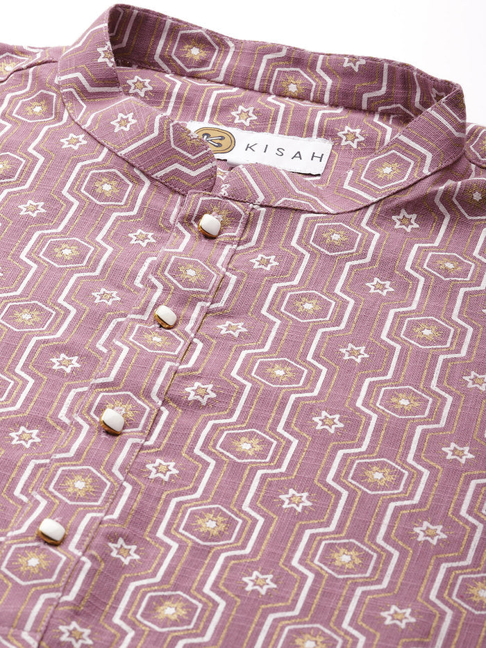 Men Purple Woven Design Kurta