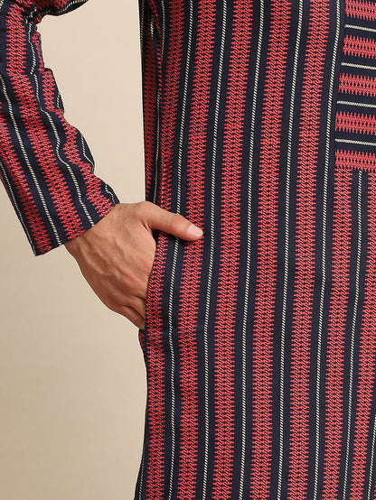 Men Red Ethnic Motifs Kurta