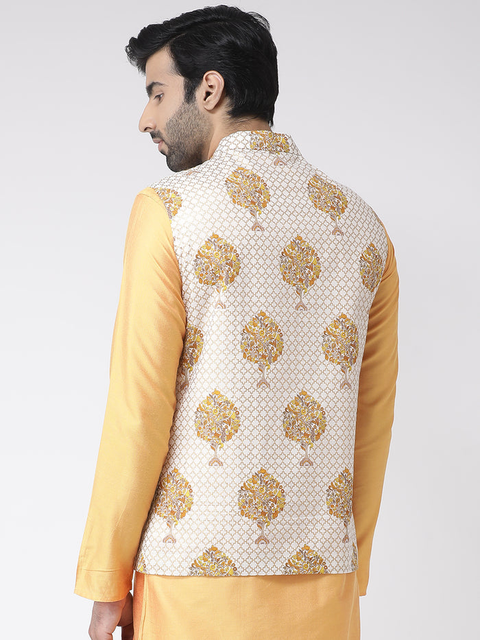 Men Yellow Printed Nehru Jacket