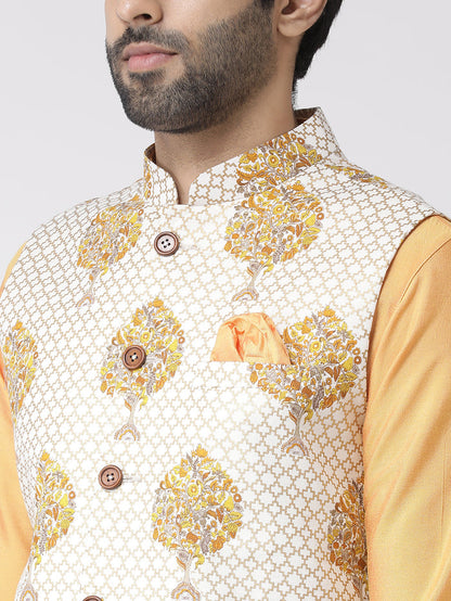 Men Yellow Printed Nehru Jacket