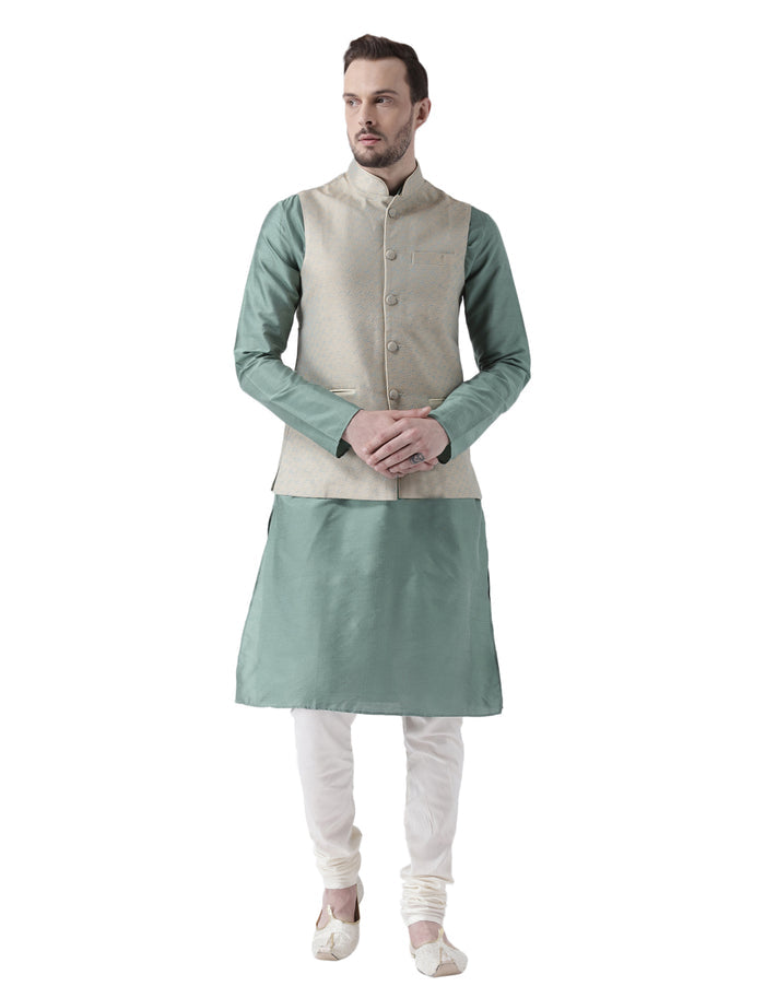 Men's Beige Kurta Jacket Pyjama Set