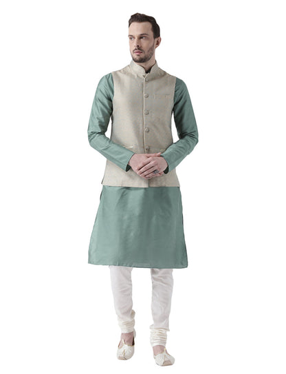 Men's Beige Kurta Jacket Pyjama Set