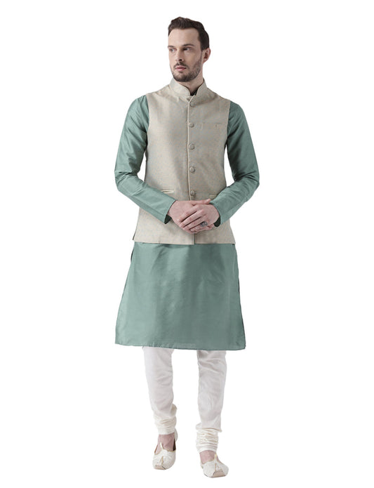 Men's Beige Kurta Jacket Pyjama Set