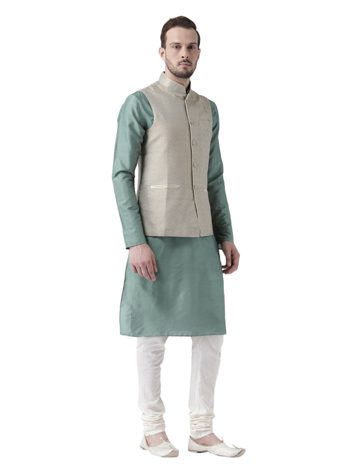 Men's Beige Kurta Jacket Pyjama Set