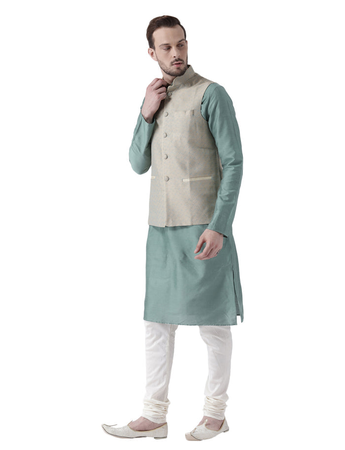 Men's Beige Kurta Jacket Pyjama Set