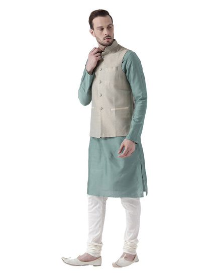 Men's Beige Kurta Jacket Pyjama Set