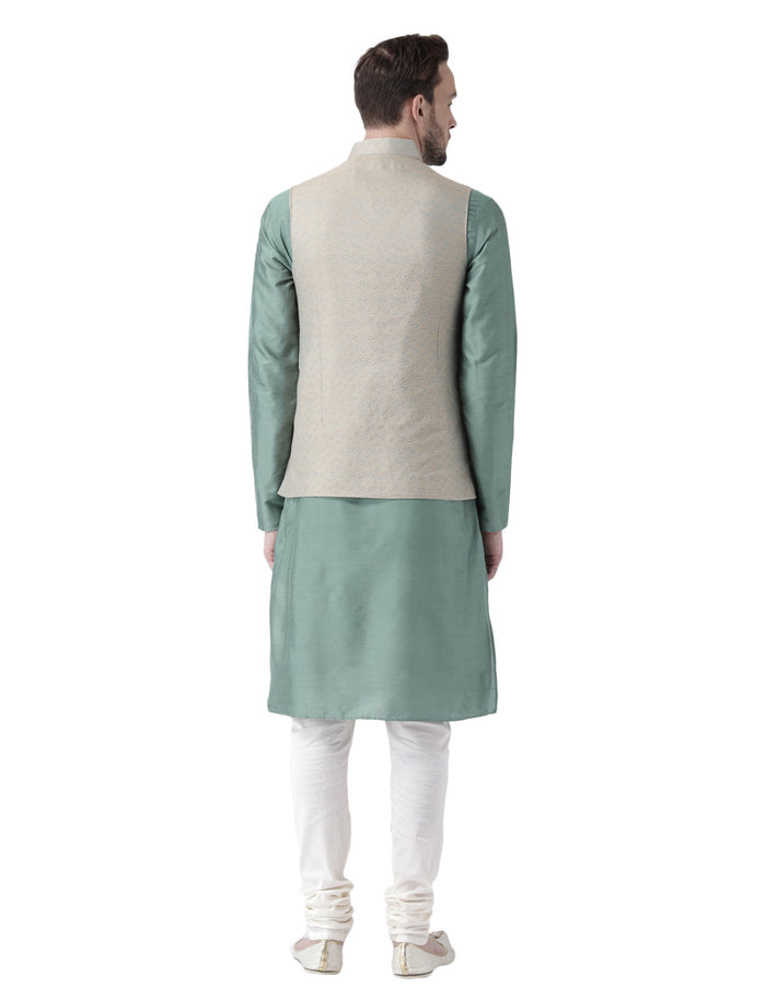 Men's Beige Kurta Jacket Pyjama Set
