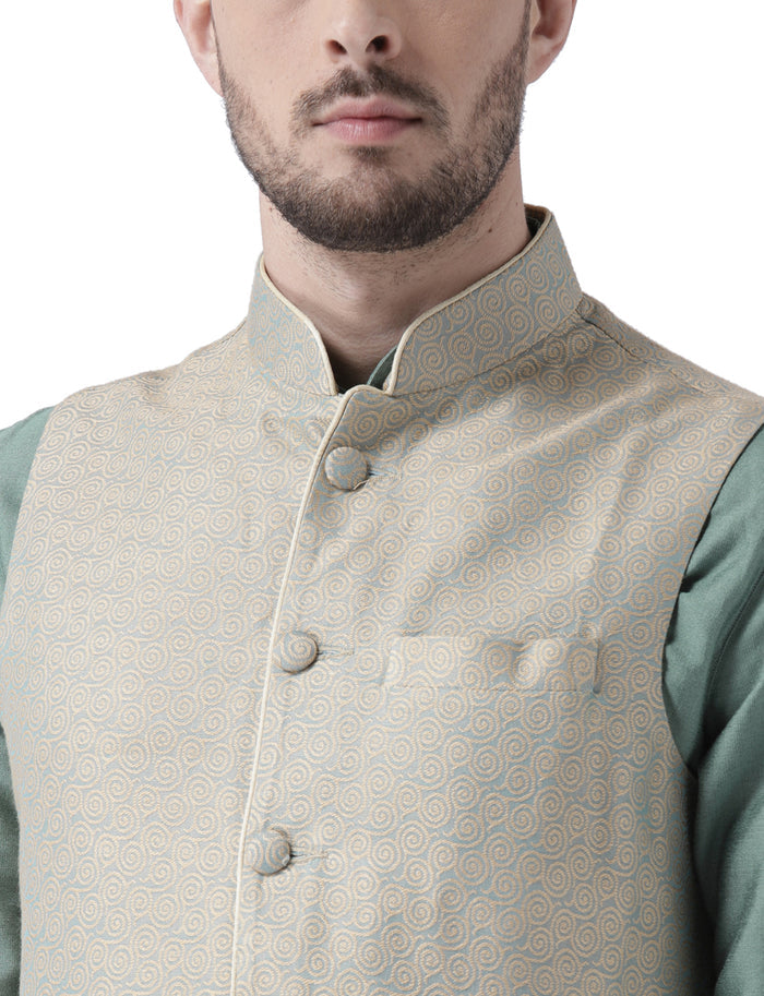 Men's Beige Kurta Jacket Pyjama Set