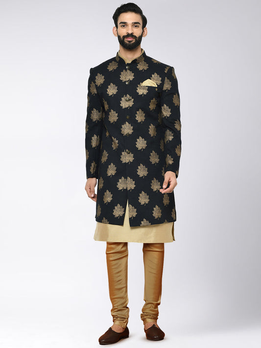 Men's Black Indowestern Set With Kurta and Churidar