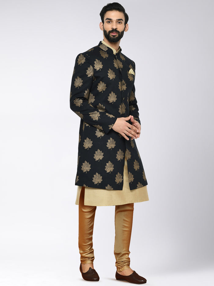 Men's Black Indowestern Set With Kurta and Churidar