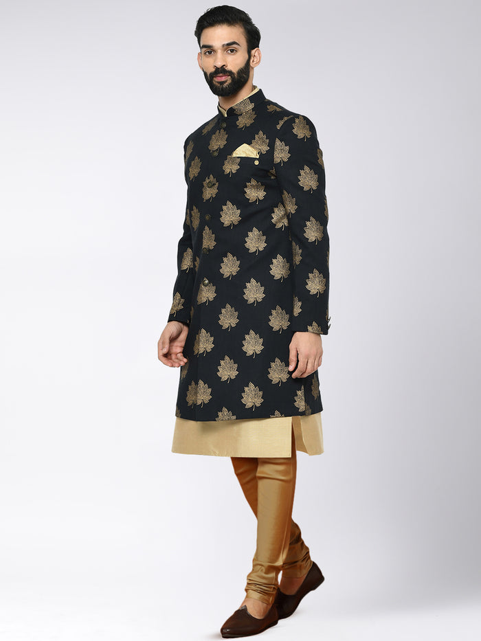 Men's Black Indowestern Set With Kurta and Churidar