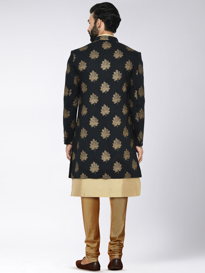 Men's Black Indowestern Set With Kurta and Churidar