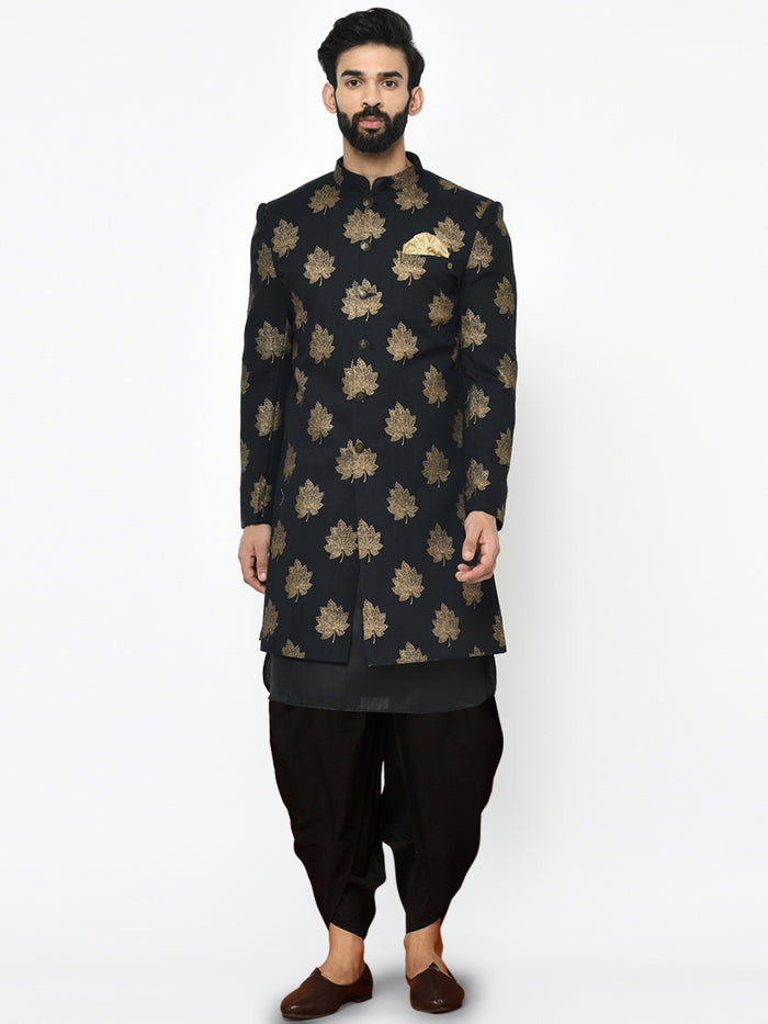 Men's Black Indowestern Set With Kurta and Dhoti