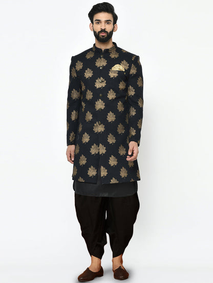 Men's Black Indowestern Set With Kurta and Dhoti