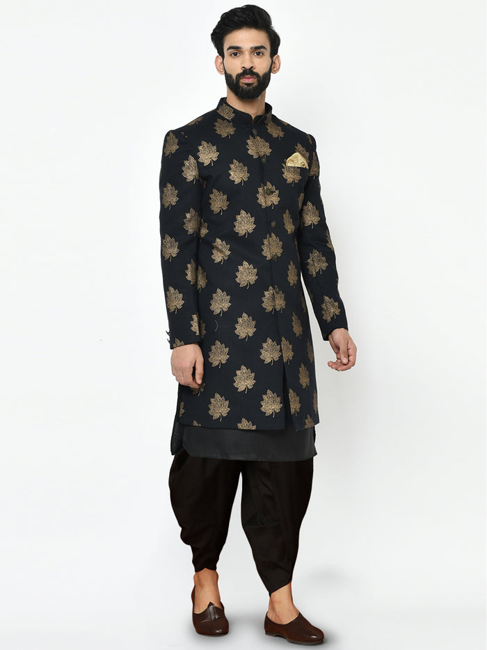Men's Black Indowestern Set With Kurta and Dhoti