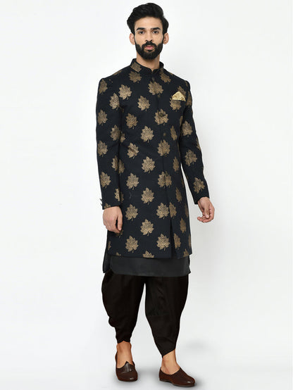 Men's Black Indowestern Set With Kurta and Dhoti