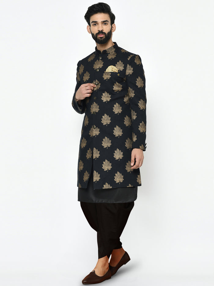 Men's Black Indowestern Set With Kurta and Dhoti