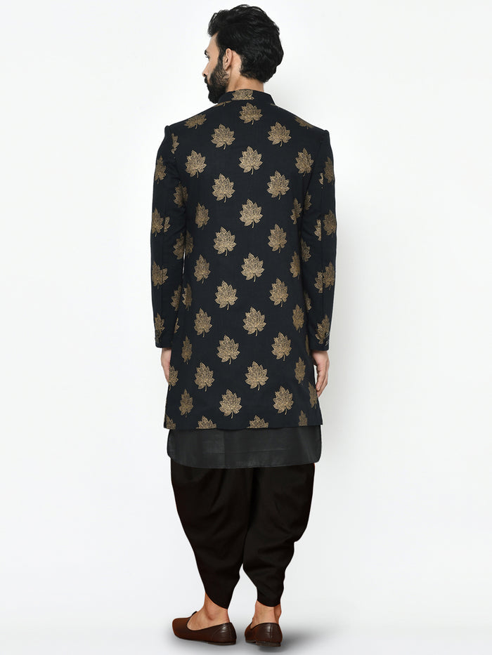 Men's Black Indowestern Set With Kurta and Dhoti