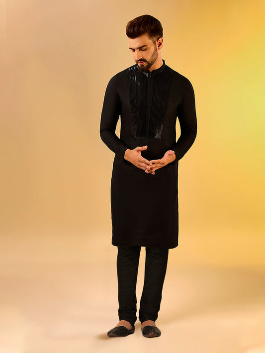 Men's Black Kurta Churidar Set