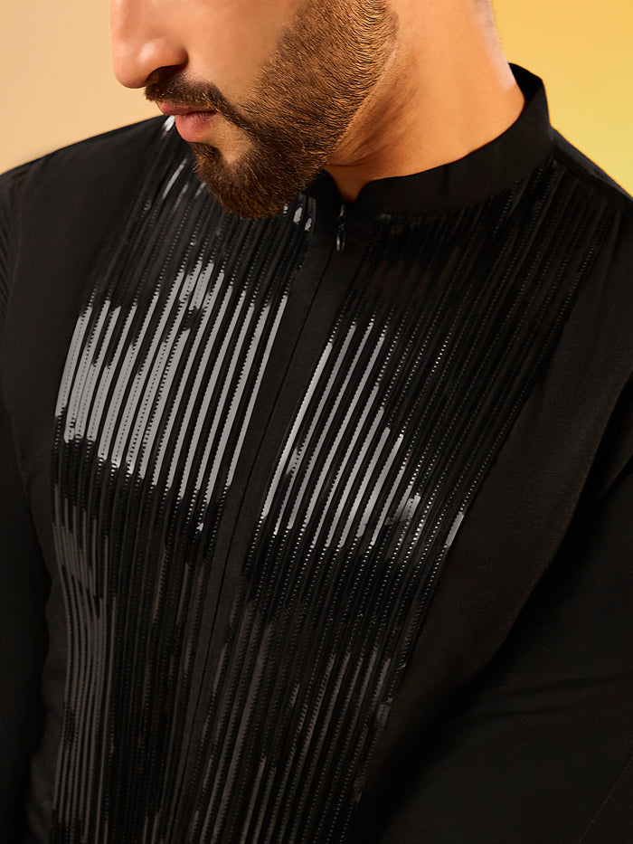 Men's Black Kurta Churidar Set