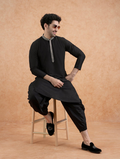 Men's Black Kurta Dhoti Set