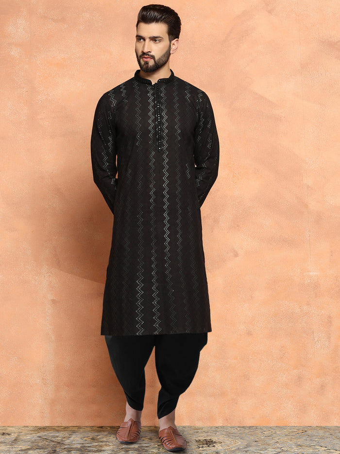 Men's Black Kurta Dhoti Set
