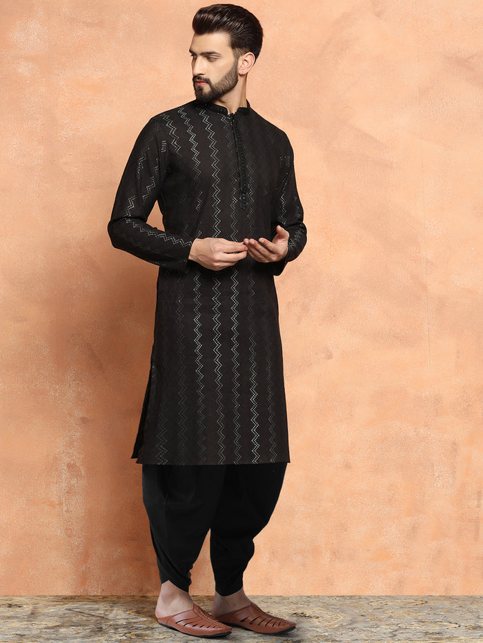 Men's Black Kurta Dhoti Set
