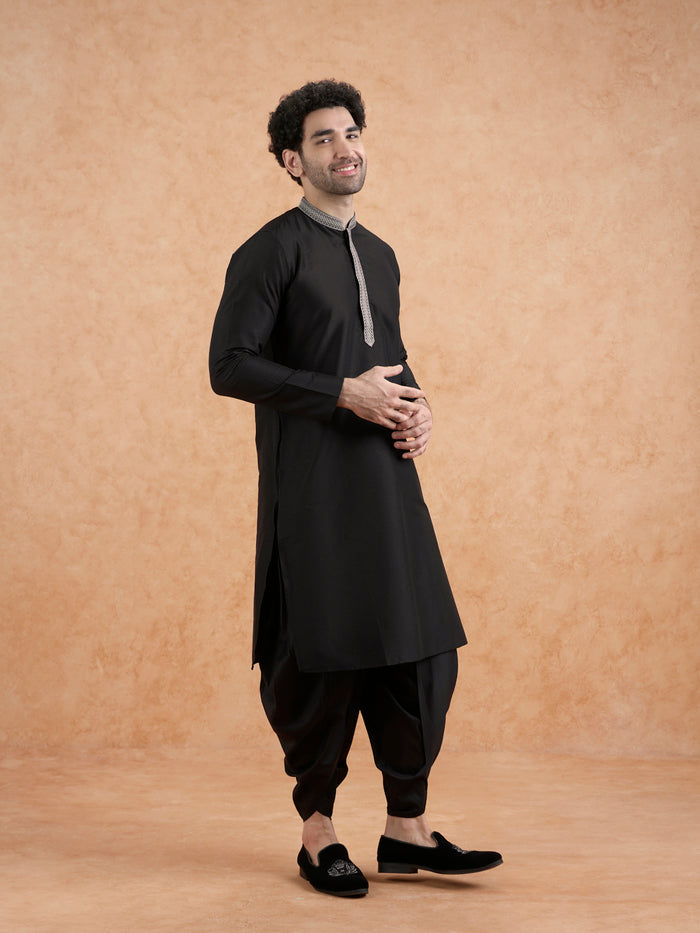 Men's Black Kurta Dhoti Set