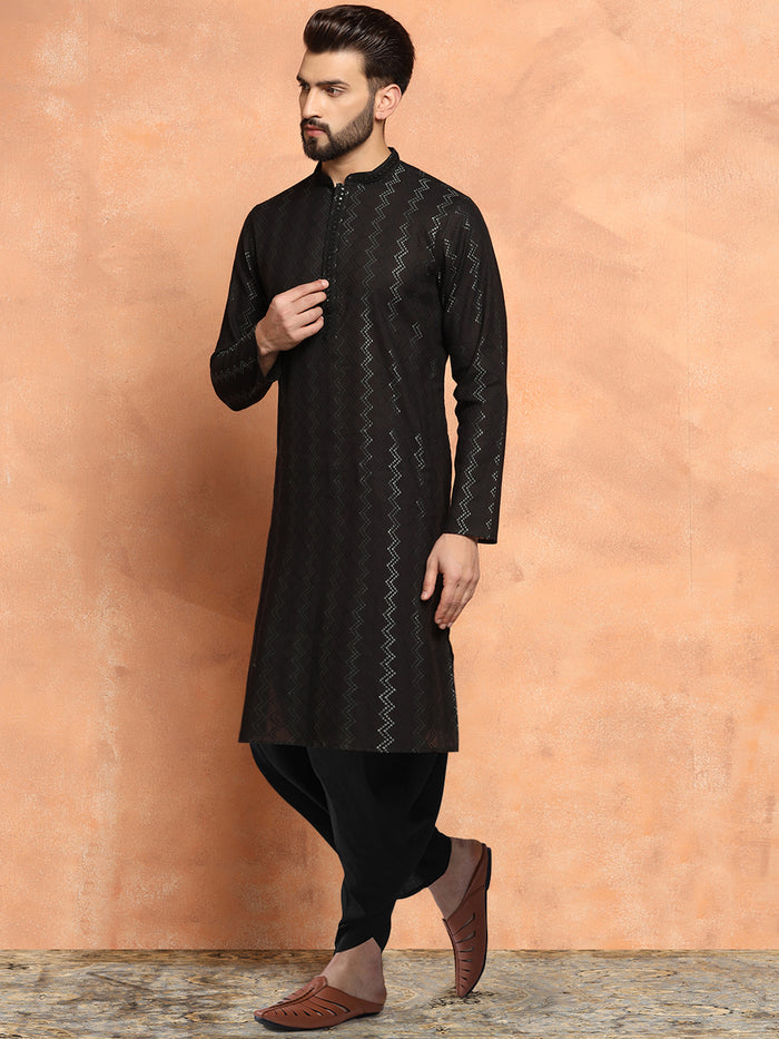 Men's Black Kurta Dhoti Set