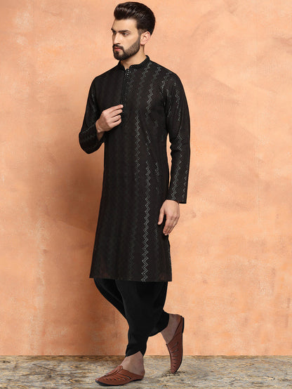 Men's Black Kurta Dhoti Set