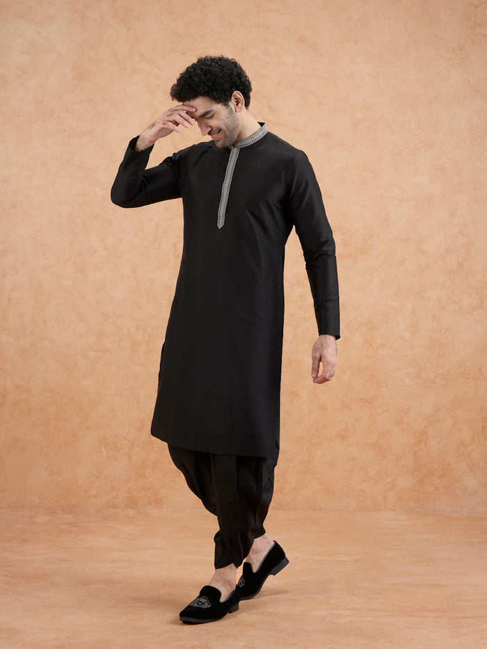 Men's Black Kurta Dhoti Set