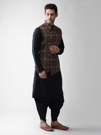 Men's Black Kurta Jacket Dhoti Set