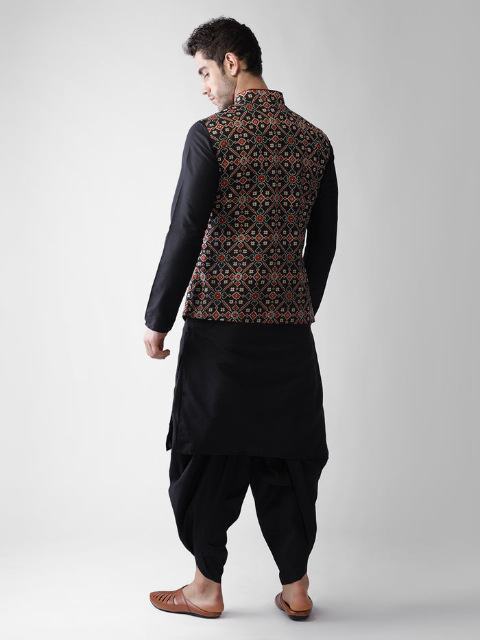 Men's Black Kurta Jacket Dhoti Set